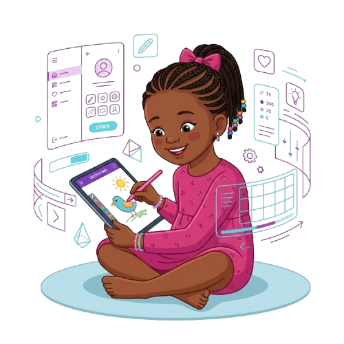 Young student drawing on a tablet